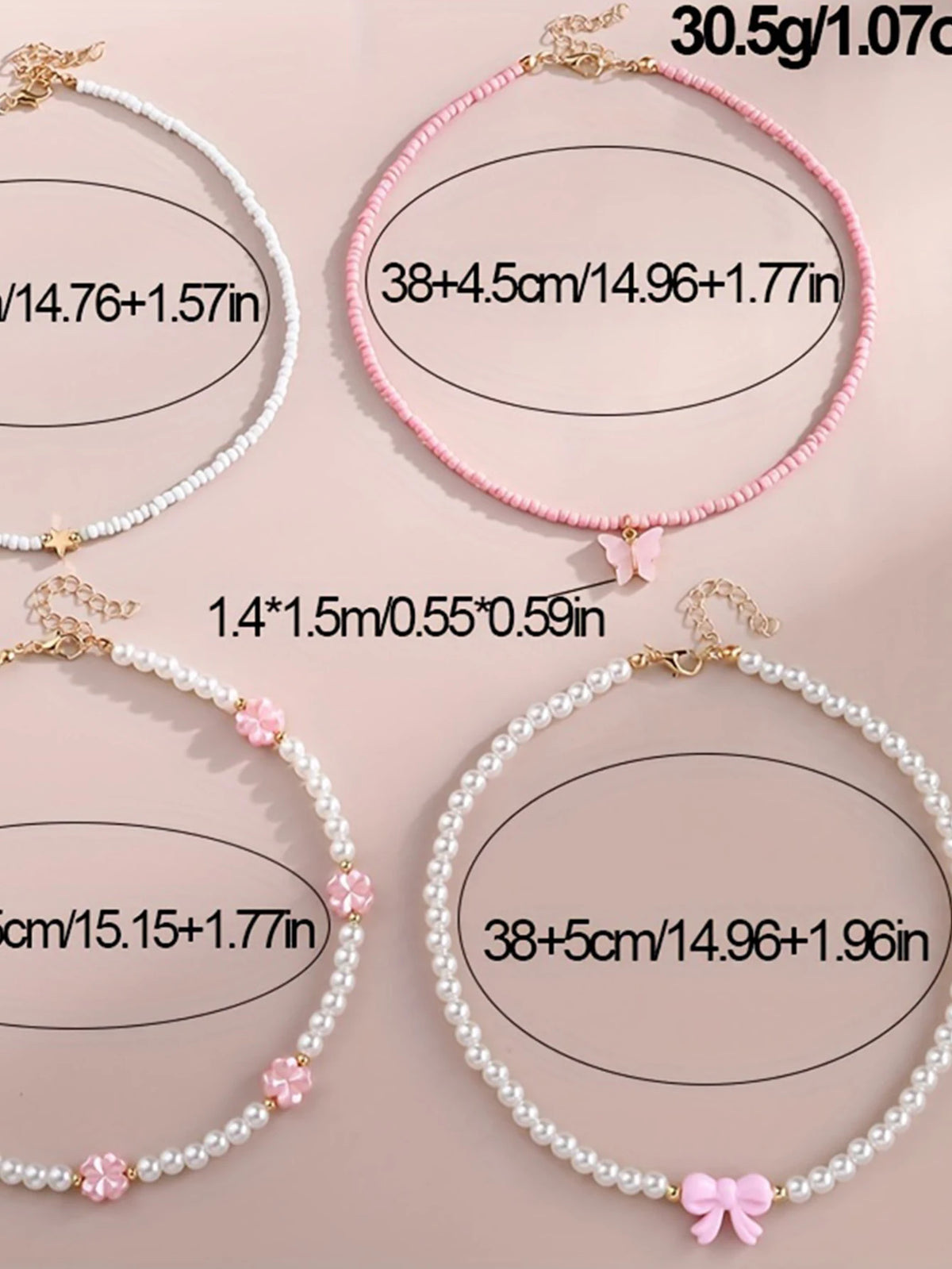 4 pezzi/set set di collane fatte a mano con farfalla, cuore, fiore, perle e perline, per bambini, adolescenti, amicizia, miglior regalo per gli amici