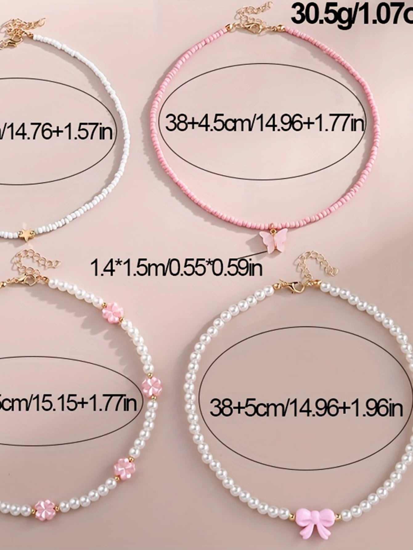 4 pezzi/set set di collane fatte a mano con farfalla, cuore, fiore, perle e perline, per bambini, adolescenti, amicizia, miglior regalo per gli amici
