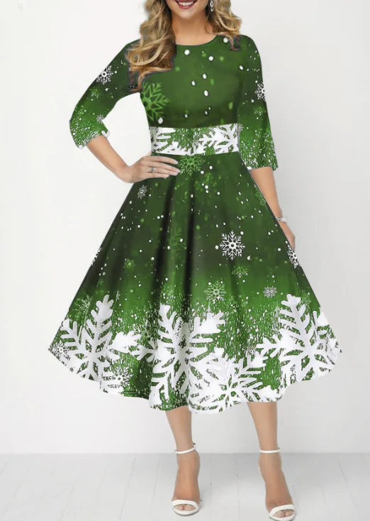Abiti natalizi invernali da donna Abito vintage altalena elegante mezza manica con stampa casual