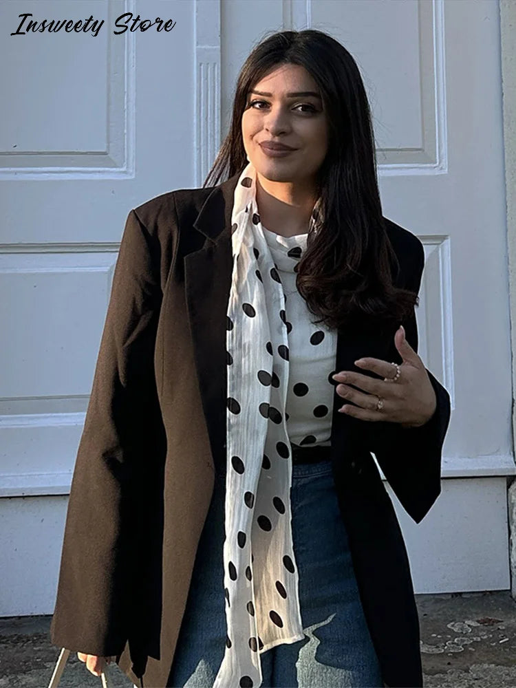 Abito a pois alla moda da donna, slim, a maniche lunghe, girocollo, a vita alta, lungo fino al pavimento, Nuova Collezione Primavera Estate 2026, Stile Bohemien