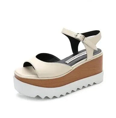 Genuine Leather Buckle Strap Sandals Breathable Sneakers Stars women summer rivets shoes Korean Style Platform Casual Shoes