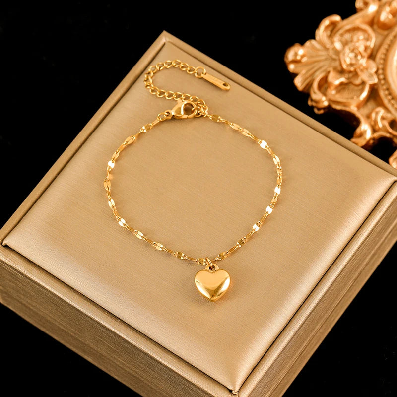 EILIECK Acciaio inossidabile 316L Cuore Amore Collana Bracciali Orecchini Set per le donne Nuovi gioielli impermeabili placcati oro 18 carati alla moda