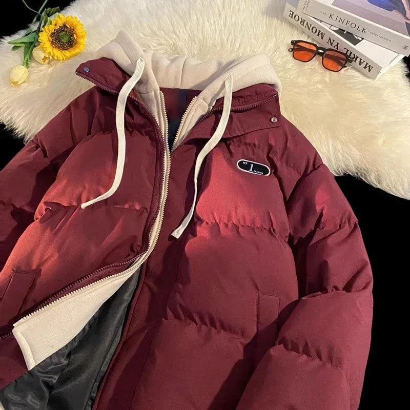 Nuova giacca invernale imbottita in cotone da donna, giacca in cotone con cappuccio in due pezzi Cappotto Parker imbottito in cotone caldo casual femminile
