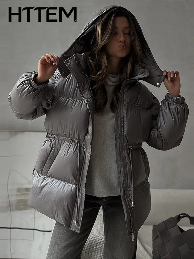 Giacca invernale da donna con cappuccio, calda, con cintura in vita regolabile, maniche lunghe, chiusura con zip, cappotto imbottito da donna, moda 2026, parka spessa da donna
