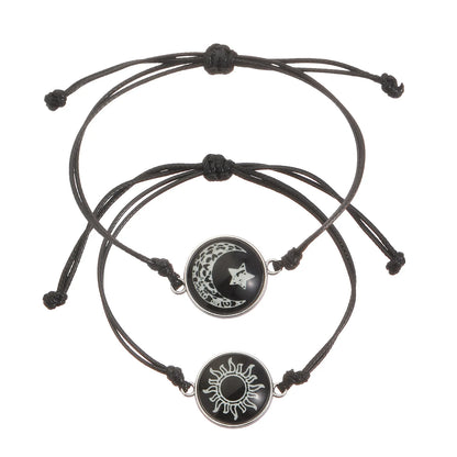 Braccialetti romantici per coppia di sole e luna luminosi per donna Uomo Bracciale coordinato con corda intrecciata fatta a mano Regali di gioielli per San Valentino
