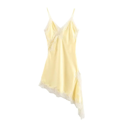 Abito da donna sexy con scollo a V in pizzo, elegante, con collo all'americana e orlo asimmetrico, nuova moda estate 2026, per feste e spiaggia