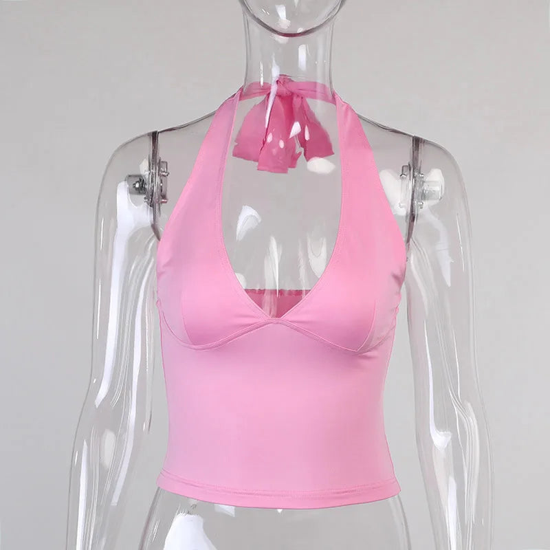 Top sexy con spalle scoperte da donna 2025 Club Party Outfits Guaina Pure senza maniche Bare Back Sexi Top corto estivo da donna