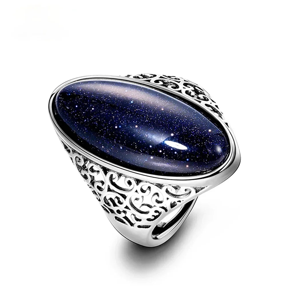 Bagues pour femmes en argent S925, bijoux raffinés, aventurine bleue vintage, turquoise creuse, bague élégante, cadeau