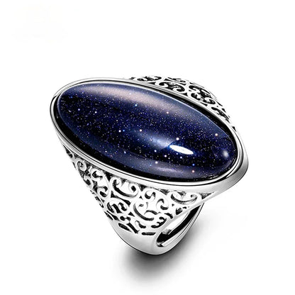 Bagues pour femmes en argent S925, bijoux raffinés, aventurine bleue vintage, turquoise creuse, bague élégante, cadeau