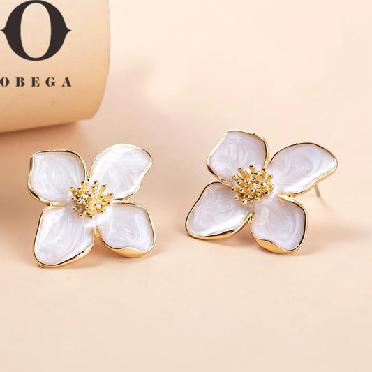 Orecchini a forma di fiore Obega Orecchini a bottone con fiori bianchi rosa Orecchini da donna Primavera Estate Nuovi gioielli carini per ragazze alla moda