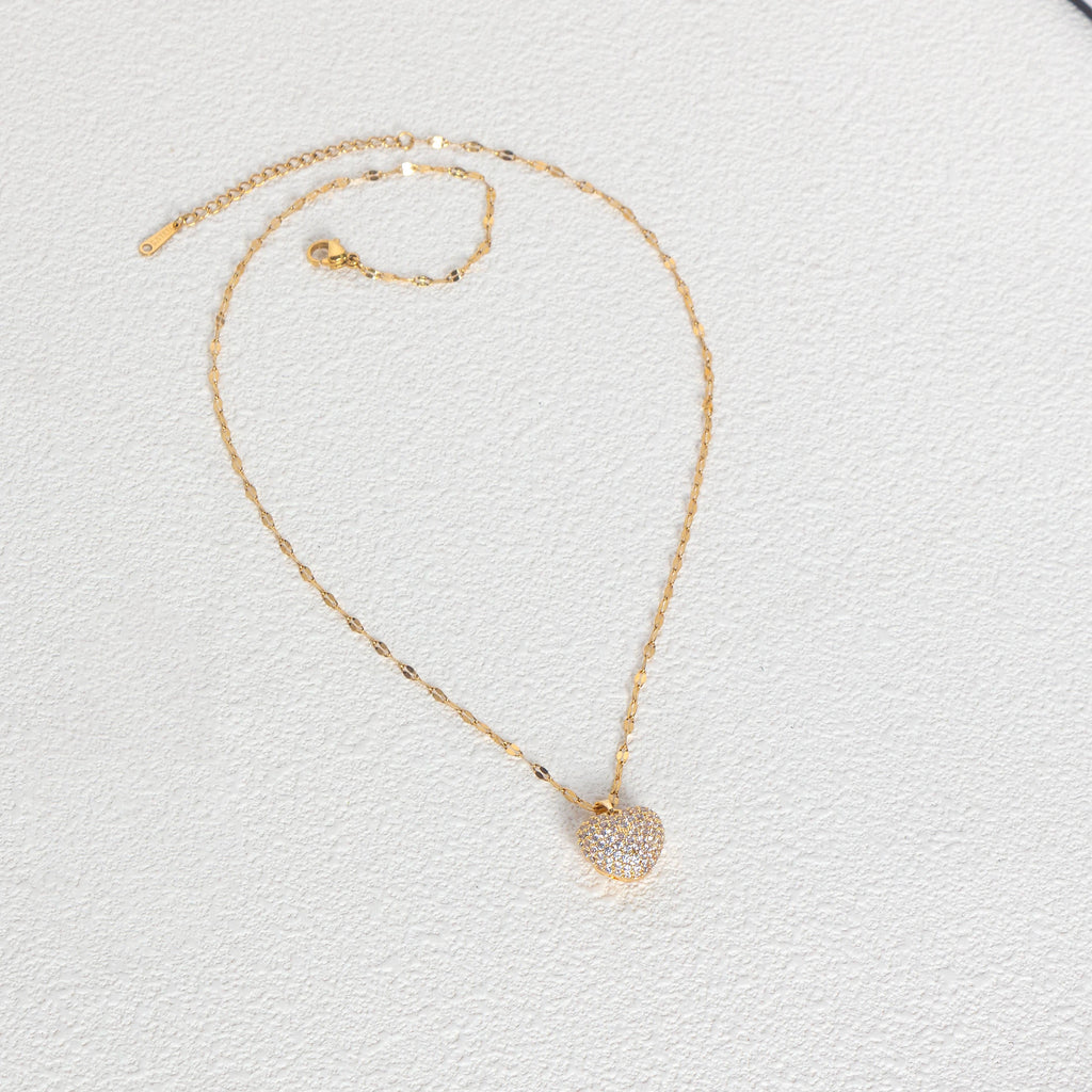 Set con ciondolo a forma di cuore con zirconi, temperamento femminile, collana in acciaio inossidabile placcato oro, regali di gioielli per feste di nozze