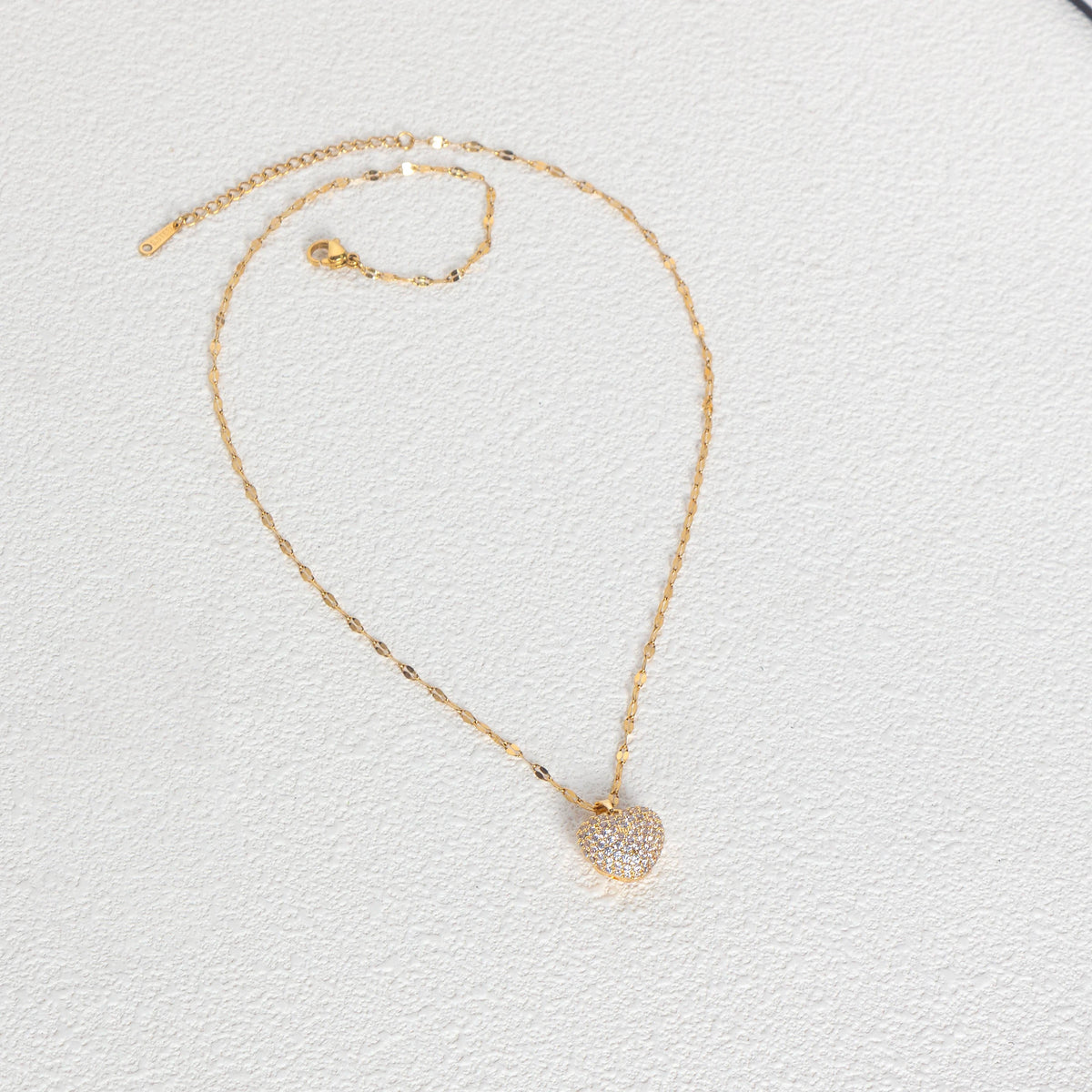 Set con ciondolo a forma di cuore con zirconi, temperamento femminile, collana in acciaio inossidabile placcato oro, regali di gioielli per feste di nozze