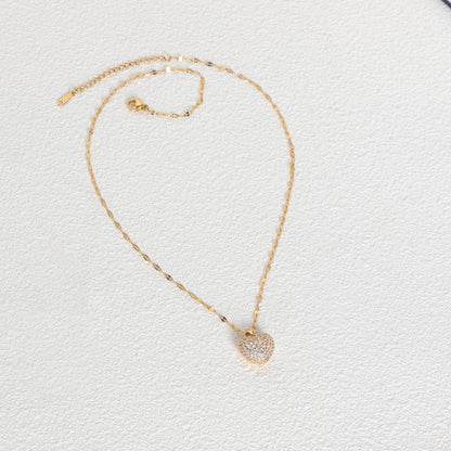 Set con ciondolo a forma di cuore con zirconi, temperamento femminile, collana in acciaio inossidabile placcato oro, regali di gioielli per feste di nozze