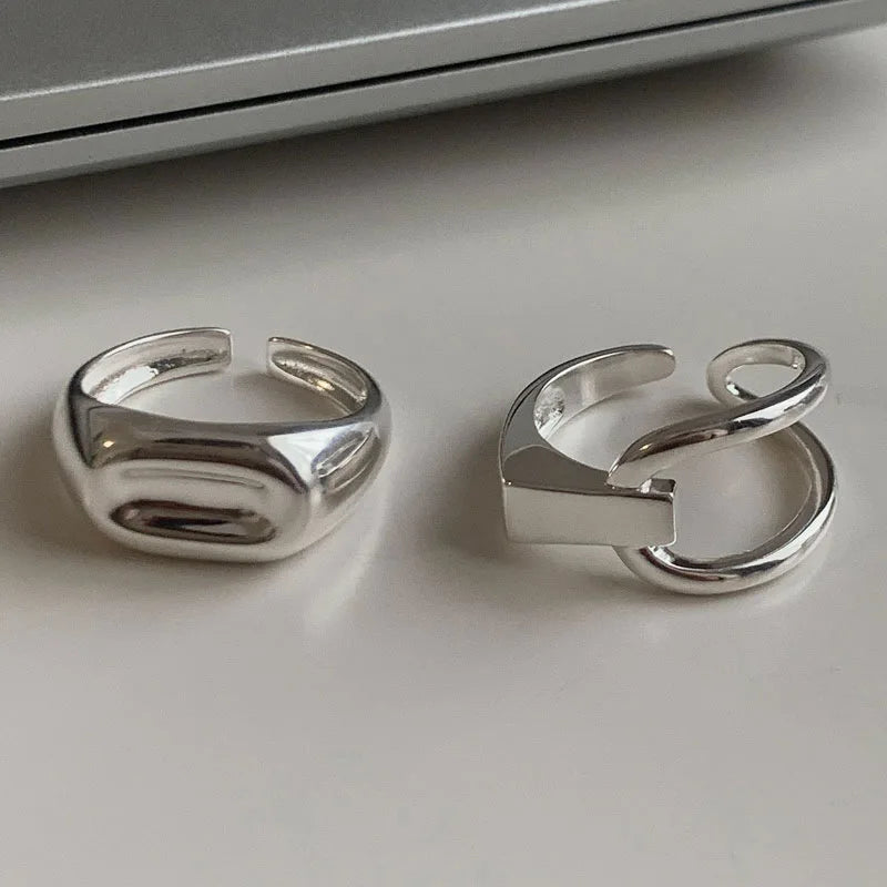 Anelli in Argento Sterling 925, Nuovi Gioielli da Festa, Charm Vintage, Design Geometrico a Doppio Strato, Accessori Regalo, Dropshipping