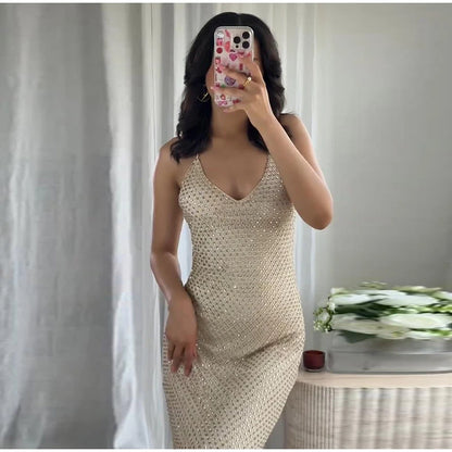 Abito corto senza maniche scintillante da donna con tutti i strass Abiti sexy senza spalline alla moda per donna Estate Nuovo outfit streetwear