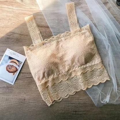 Summer Sexy Lace Camisole Tank Tops Women Beautiful Back Top Lady Seamless Hollow Out Elastic with Chest Pads Woman Clothing