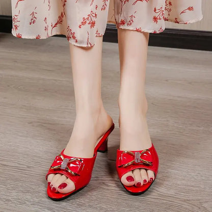 Nuovi Sandali Estivi da Donna, Ciabatte con Punta Aperta, Ciabatte con Fiocco di Strass, Scarpe Sexy con Punta Aperta, Taglia Grande 42