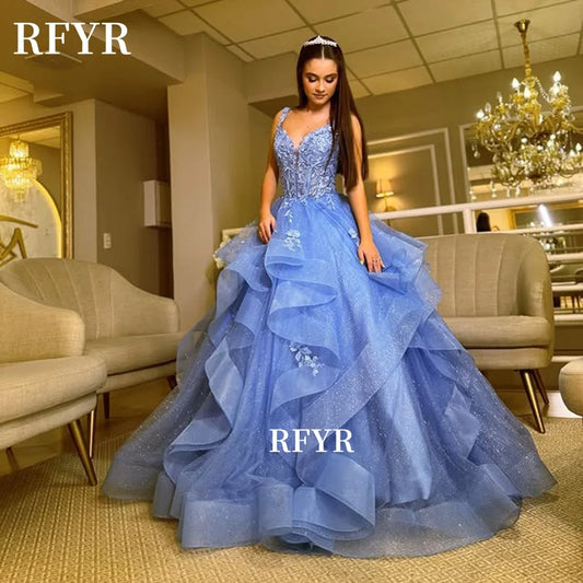 RFYR Abiti da sera a linea A Abito da ballo in pizzo Multistrato Elegante abito da principessa Abito da festa con applicazioni فساتchter annis ة Personalizzato