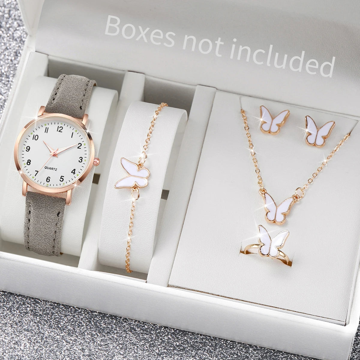 6 pezzi orologio da donna moda quadrante arabo cinturino in pelle orologi al quarzo set di gioielli a farfalla (senza scatola)