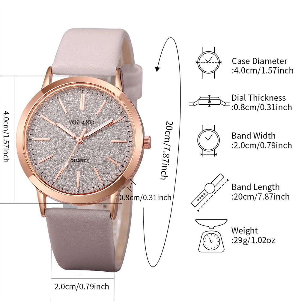 6 pezzi/set moda quadrante smerigliato orologio al quarzo da donna cinturino in pelle orologi da polso set di gioielli a forma di cuore (senza scatola)