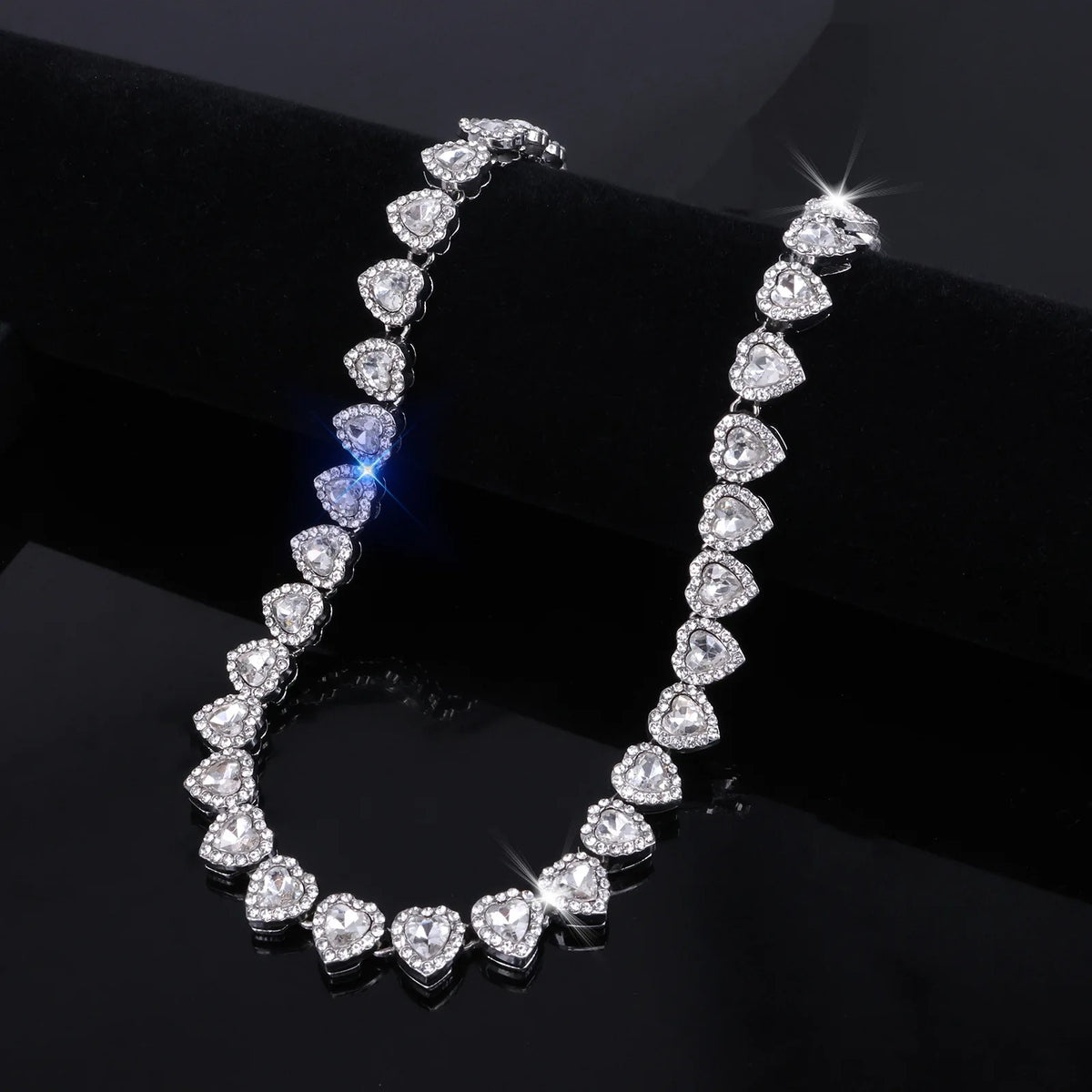 ZAKOL 45CM Nuovo Hip Hop Tennis Bracciale a catena Collana Cuore lucido Strass CZ Fashion Rock Party Set di gioielli