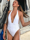 ZRTAK 2026 Tiefer V-Ausschnitt Einteiliger Badeanzug Damen Neckholder Bademode Brasilianischer Monokini Schwimmanzug Strandmode High Cut Badeanzug