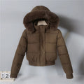 Parka corti invernali da donna, abbigliamento imbottito in cotone, capi esterni più spessi con interno in velluto, cappotti con collo in pelliccia e cappuccio removibile, giacche calde.