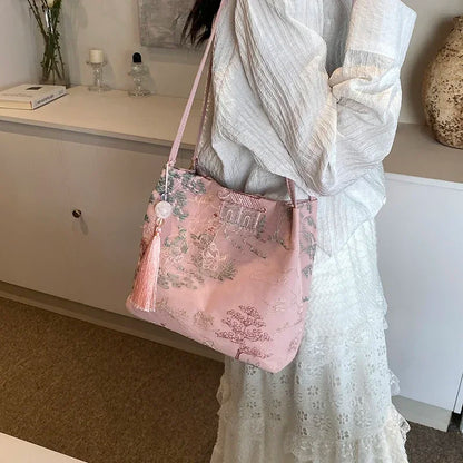 Borsa a tracolla da donna alla moda ricamata in stile cinese di vendita caldo 2026 Borsa di grande capacità di nuova tendenza estiva