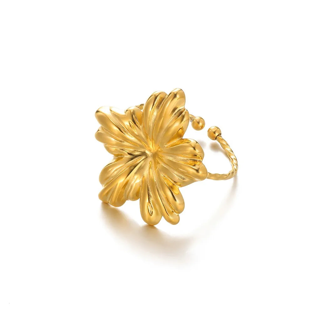 Anelli con fiori grandi esagerati in acciaio inossidabile per le donne Anello da dito con girasole color oro Regalo di gioielli estetici di moda femminile