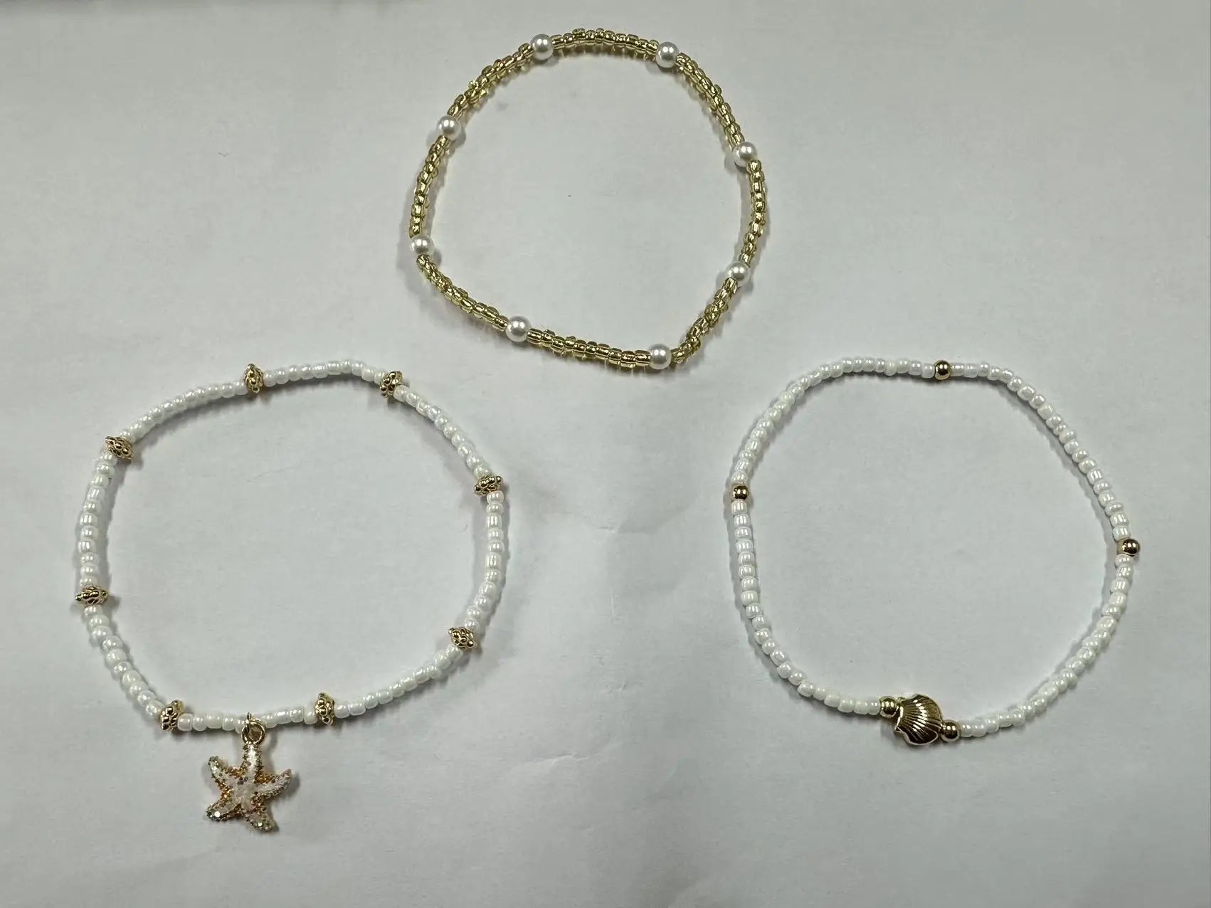 Summer Bohemian Style Starfish Shell Millet Bead Ankle Chain Three-Layer Set Beachy Elegant Foot Jewelry Accessory