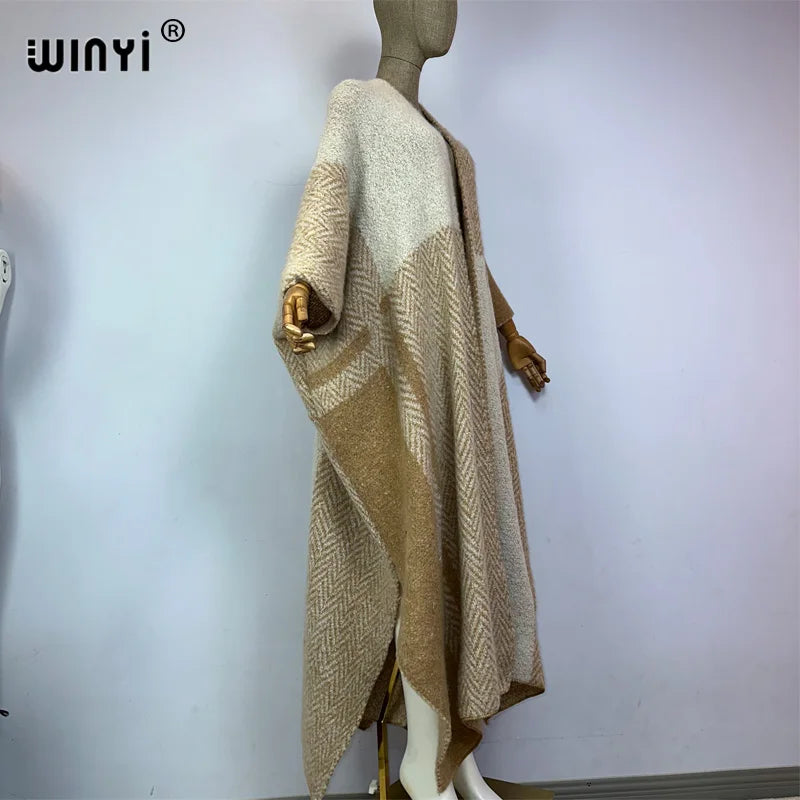 WINYI abito invernale per donna nuova pelliccia di lusso soprabito allentato spesso caldo lungo piumino cardigan moda medio oriente inverno abaya