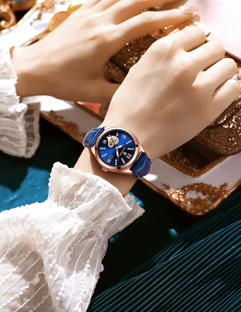 POEDAGAR Orologi casual di lusso per donna Orologio da donna in pelle con calendario impermeabile Orologio da polso al quarzo da donna di moda di alta qualità