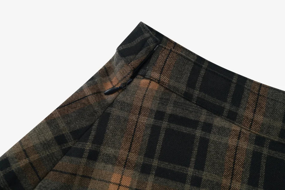 AS AW26 top a maglia ricamato con collo alto + gonna a quadri con fibbia, abbinamento di abbigliamento femminile