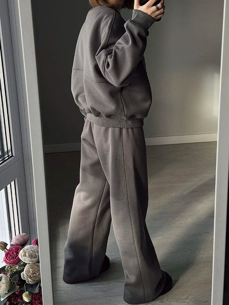 Abito caldo per le donne Pantaloni sportivi Set Inverno 2 pezzi Giacca e pantaloni in pile spesso con cerniera Set Tuta da donna in velluto per le donne