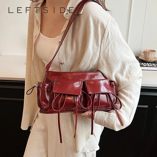 LEFTSIDE Borse a tracolla in pelle PU con design a doppia tasca per donna 2025 Borsa a tracolla di nuova tendenza della moda Borse da donna in argento