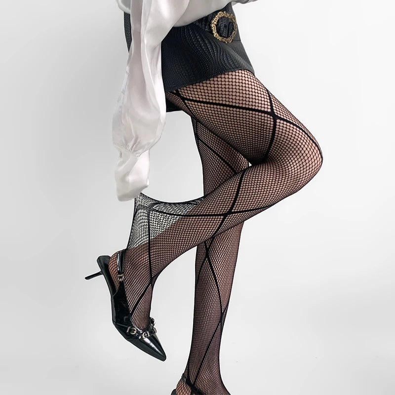 Donna Ragazze Moda Punk Gotico Calze a rete Serpente Teschio a righe Maglia Collant Mutandine Lolita Plus Size Collant Leggings