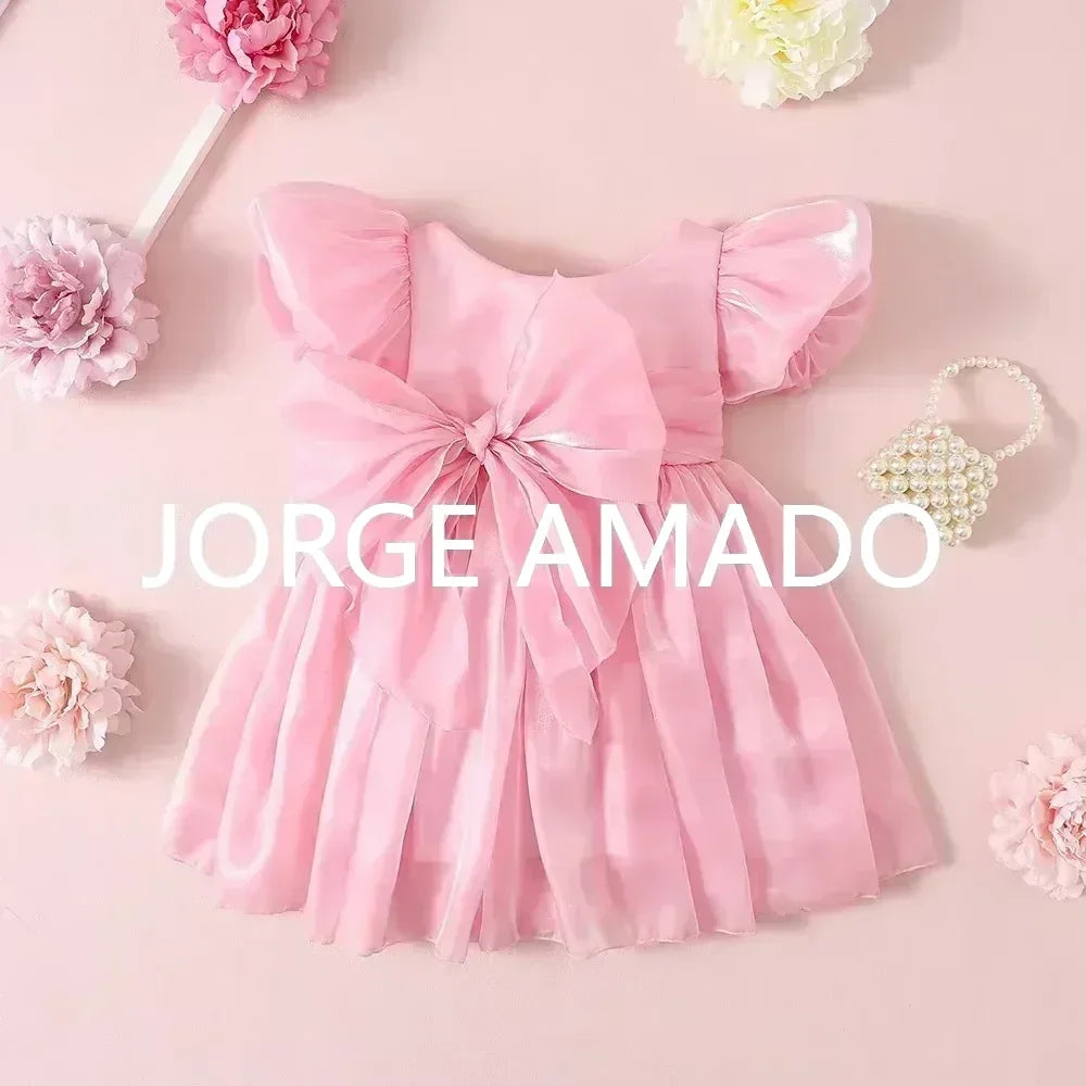 Completi Estivi Coordinati per Gemelle, Body a Maniche Corte con Grande Fiocco, Abiti Principessa con Schiena Scoperta, Abbigliamento per Bambine H0404