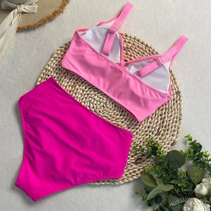 swimsuit ladies Women's High Waist  Bikini Sets Sporty Two Piece Swimsuits Solid Colors High Cut Bathing Suits Women Bikini Sets