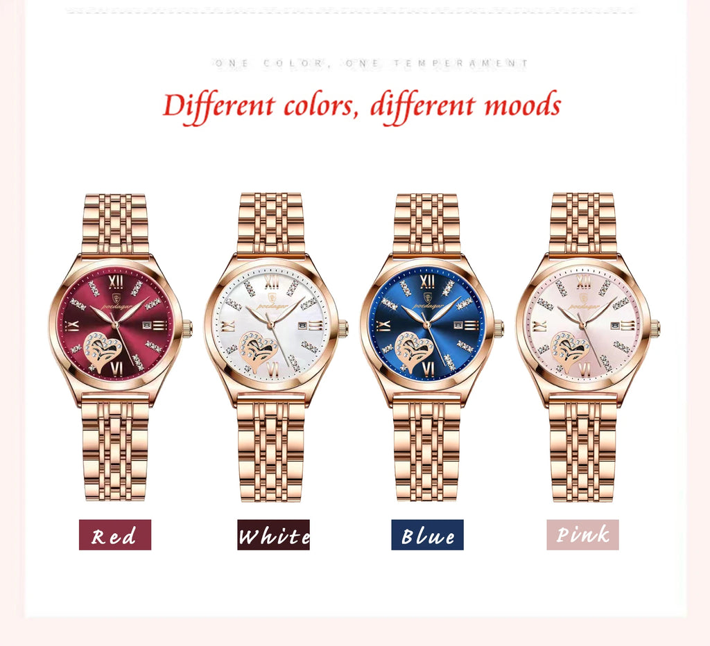 Orologi di lusso POEDAGAR per donna, impermeabili, luminosi, con datario, in acciaio inossidabile, casual, orologio da polso al quarzo da donna.