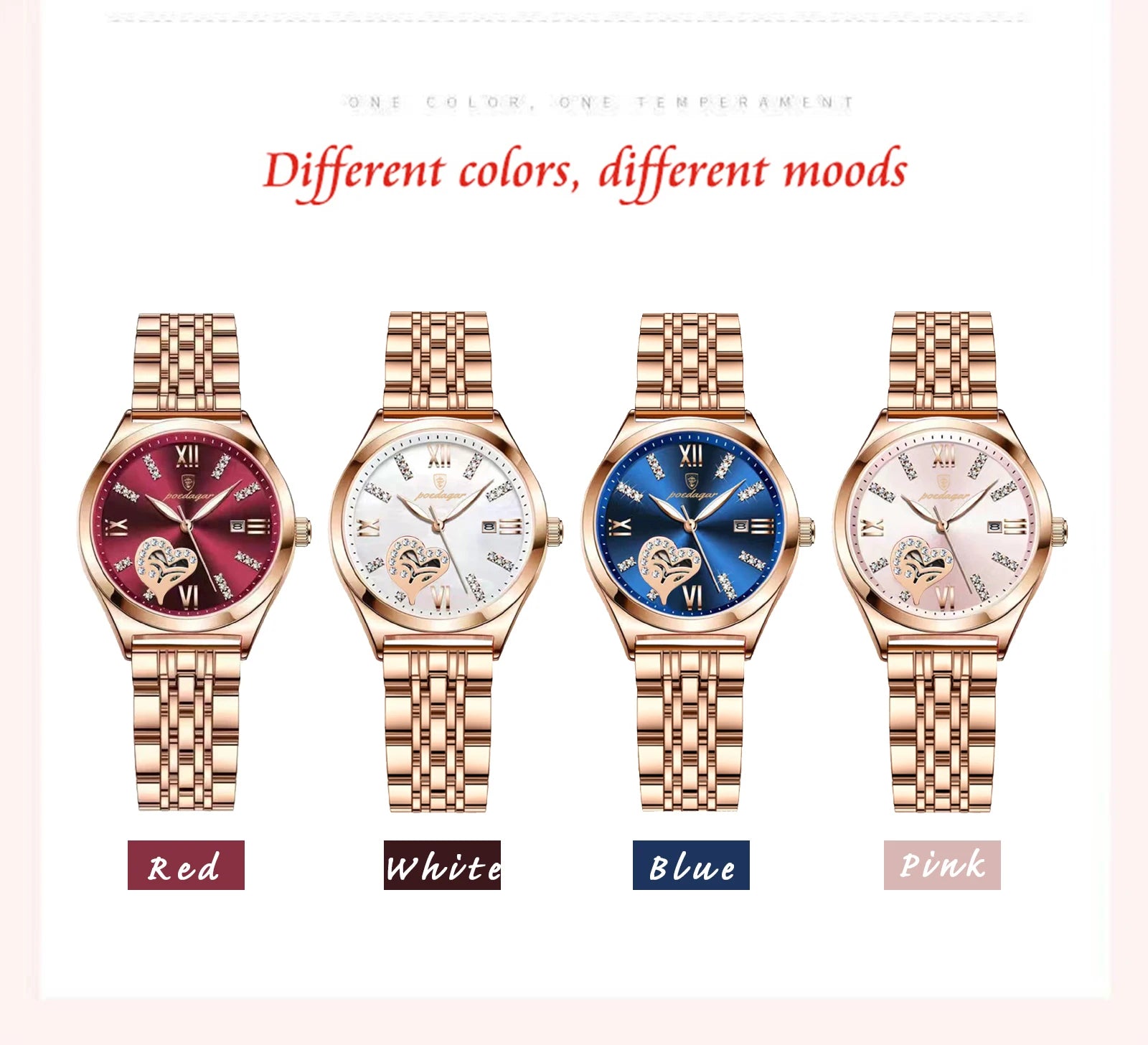 Orologi di lusso POEDAGAR per donna, impermeabili, luminosi, con datario, in acciaio inossidabile, casual, orologio da polso al quarzo da donna.