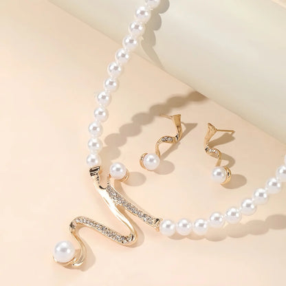 1 set di nuove donne da sposa festa di nozze imitazione perla strass collana orecchini set di gioielli
