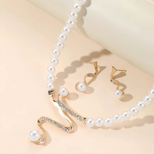 1 set di nuove donne da sposa festa di nozze imitazione perla strass collana orecchini set di gioielli
