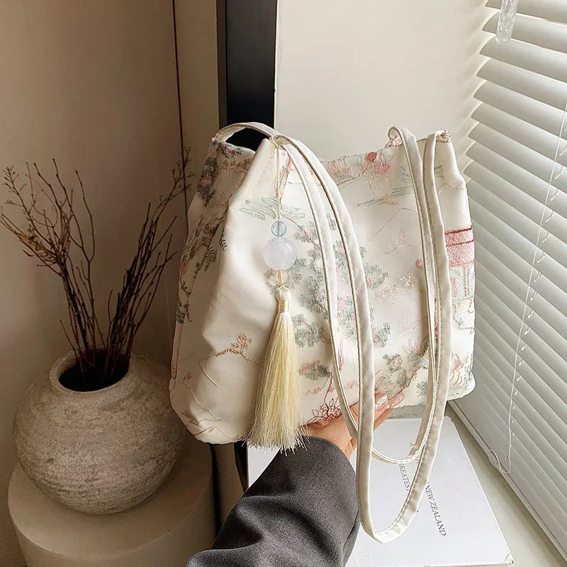 Borsa a tracolla da donna alla moda ricamata in stile cinese di vendita caldo 2026 Borsa di grande capacità di nuova tendenza estiva