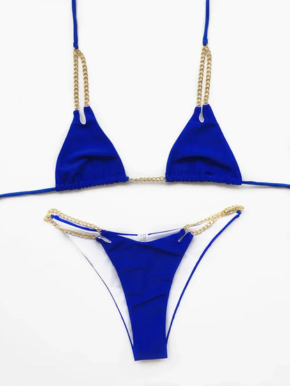 Micro Bikini Sexy 2026 Nero Solido con Reggiseno Push-Up e Cinghie Metalliche, Costume da Bagno Brasiliano, Perizoma, Biquini