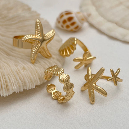 SHIXIN 4 pz/set Starfish capesante anelli aperti regolabili per le donne anello geometrico alla moda Color oro accessorio per gioielli da spiaggia estiva