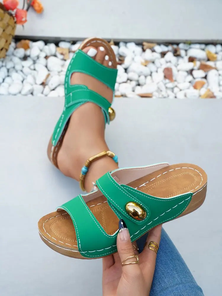 Sandales décontractées d'été pour femme à talon, chaussures compensées basses pour femme, chaussons d'intérieur et d'extérieur, chaussures d'été à talon