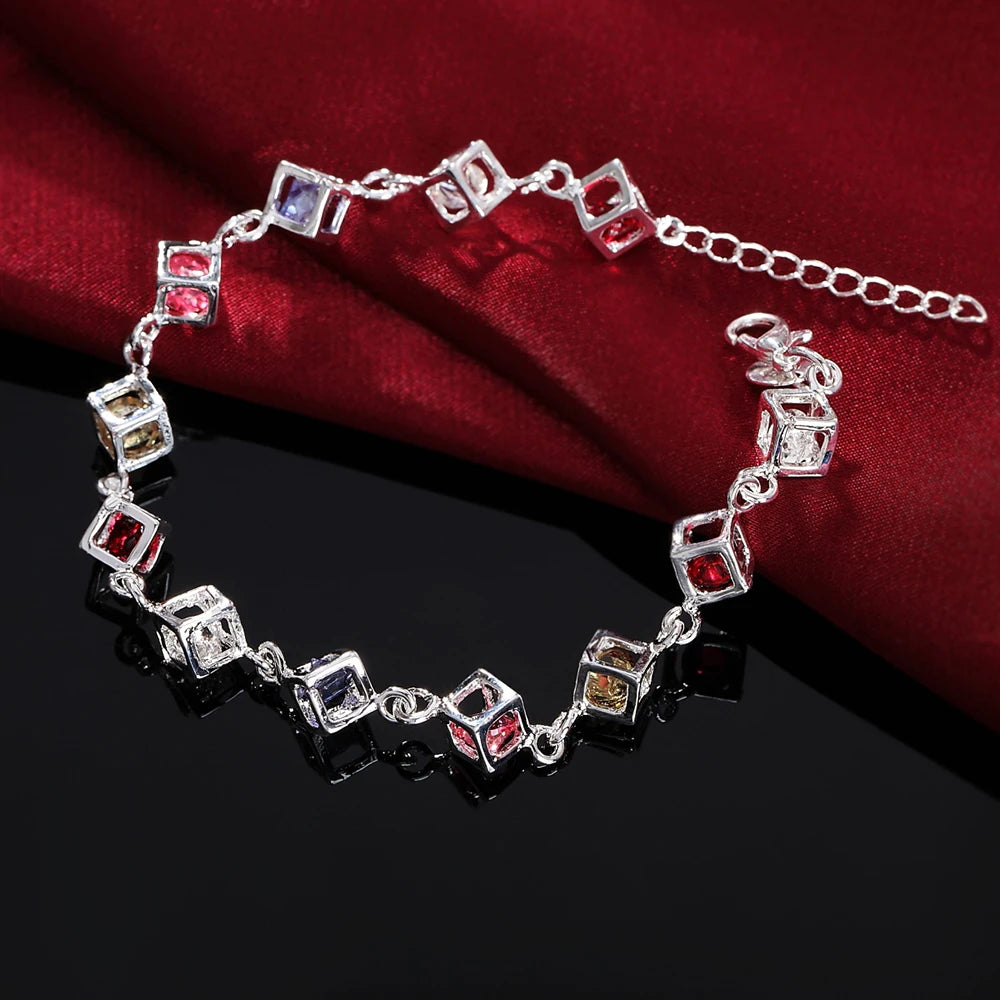 Bracelets en Argent Sterling 925 pour Femmes, Cadeau de Mariage, Bijoux Tendance, Bracelet Coloré en Zircon et Cristal