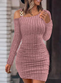 Abito sexy con spalle scoperte e collo inclinato a maniche lunghe per le donne Abiti da festa slim tinta unita autunno inverno alla moda femminile
