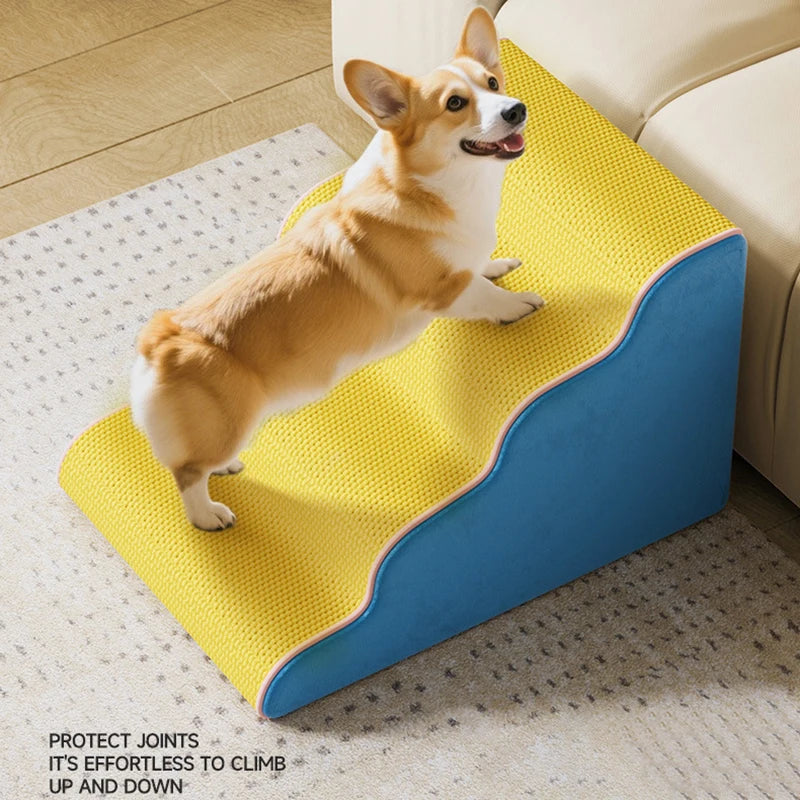 Rampa per Cani e Gatti a 3/4 Gradini, Scala per Animali Domestici con Schiuma Memory, Rampa per Divano per Cani, Rimovibile e Lavabile, Scala per Addestramento Animali, Accessori per Animali