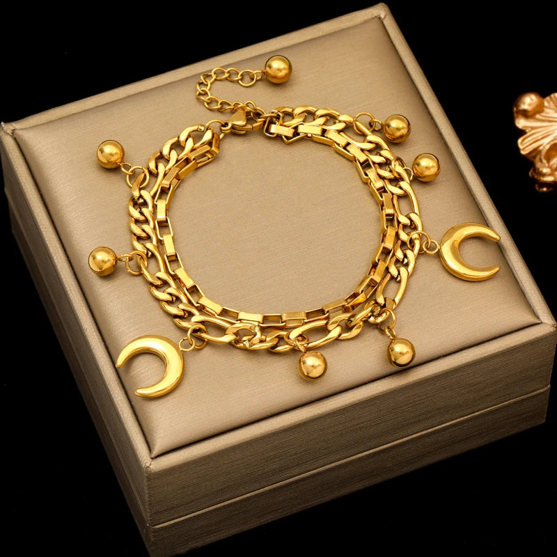 EILIECK Bracciale con ciondolo stella marina luna stella color oro in acciaio inossidabile 316L per le donne Nuovo regalo di gioielli con catena da polso alla moda